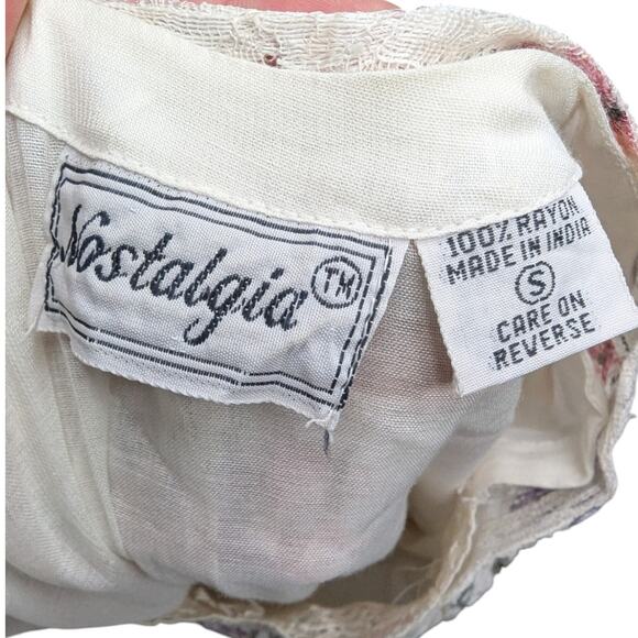 Vtg 1990s Nostalgia Ivory Pink Floral Lace Short Sleeve Romantic Maxi Dress S - Picture 6 of 6